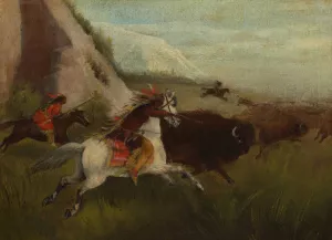 Buffalo Hunt by Charles Ferdinand Wimar Oil Painting