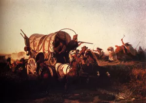 The Attack On The Emigrant Train Oil painting by Charles Ferdinand Wimar
