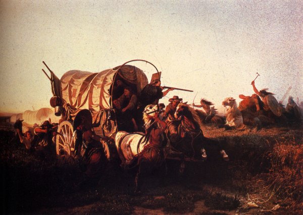 The Attack On The Emigrant Train by Charles Ferdinand Wimar - Hand-Painted Oil Painting Reproduction