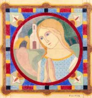 Young Woman Praying with a Landscape Background Oil painting by Charles Filiger