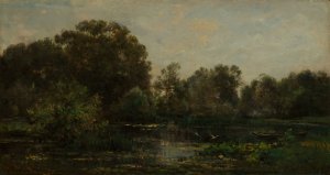 A River Landscape with Storks by Charles Francois Daubigny Oil Painting