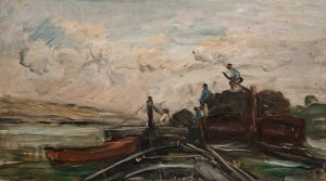 Barges on a River by Charles Francois Daubigny Oil Painting