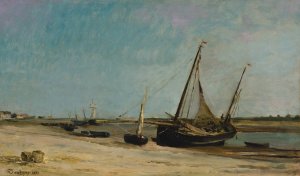 Boats on the Seacoast at etaples Oil painting by Charles Francois Daubigny