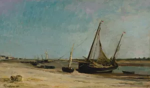 Boats on the Seacoast at etaples Oil painting by Charles Francois Daubigny
