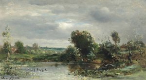 Ducklings On A Lake Oil painting by Charles Francois Daubigny