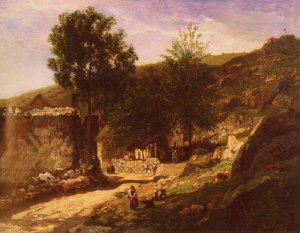 Entree De Village by Charles-Francois Daubigny Oil Painting