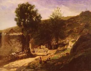 Entree De Village Oil painting by Charles-Francois Daubigny