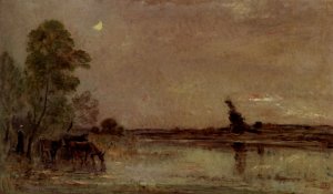 L'Abreuvoir, Effet De Lune by Charles-Francois Daubigny Oil Painting