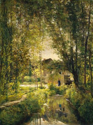 Landscape with a Sunlit Stream by Charles Francois Daubigny Oil Painting