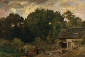 Le Tonnelier Oil painting by Charles Francois Daubigny