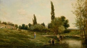 Paysage avec laveuses Peintre Oil painting by Charles Francois Daubigny