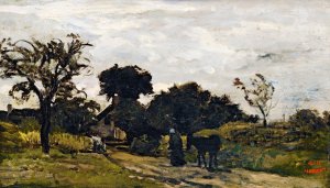 Peasant Woman On A Path Oil painting by Charles Francois Daubigny