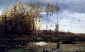 Riviere Avec Six Canards by Charles-Francois Daubigny Oil Painting