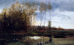 Riviere Avec Six Canards Oil painting by Charles-Francois Daubigny