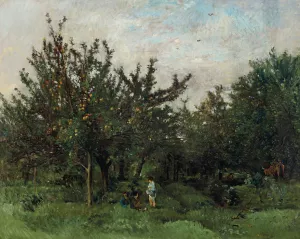 Un Verger Oil painting by Charles Francois Daubigny