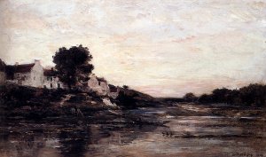 Village Au Bord De L'Oise by Charles-Francois Daubigny Oil Painting