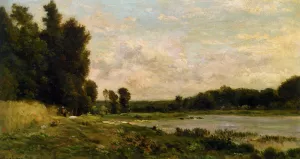 Washerwoman by the River by Charles-Francois Daubigny - Oil Painting Reproduction