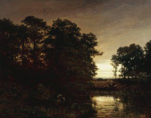 Waterside landscape by Charles Francois Daubigny Oil Painting