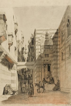 Egyptian Street Scene by Charles Francois Eustache Oil Painting