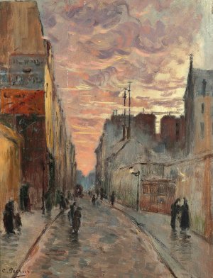 A Bustling Street At Dusk Oil painting by Charles Francois Pecrus