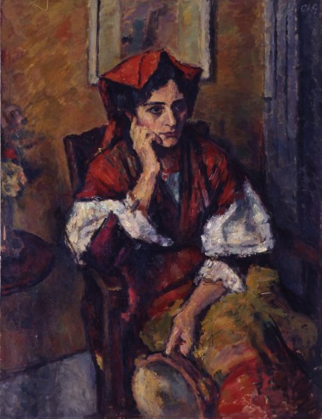 Main Product Photo of Italian Woman with Tambourine Painting by Charles-Francois-Prosper Guerin