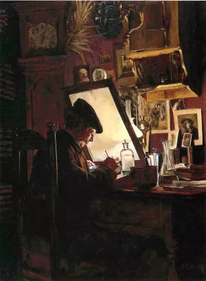 An Amateur Etcher also known as An Etcher in His Studio by Charles Frederic Ulrich - Oil Painting Reproduction