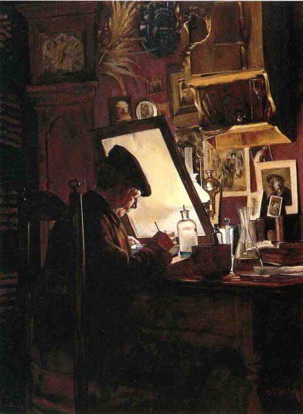 Main Product Photo of An Amateur Etcher also known as An Etcher in His Studio Painting by Charles Frederic Ulrich