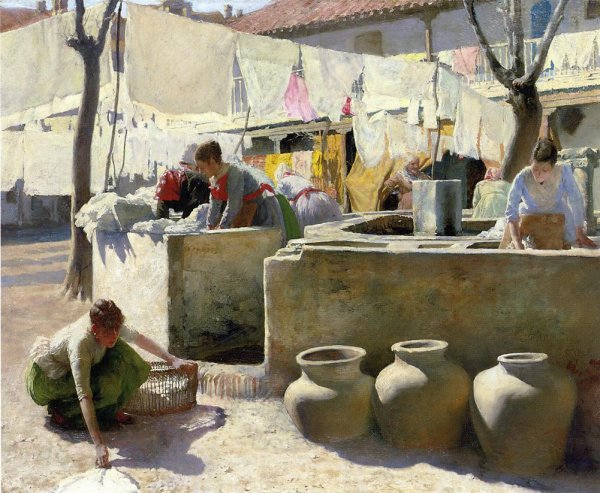 Washerwomen, Seville by Charles Frederic Ulrich - Hand-Painted Oil Painting Reproduction