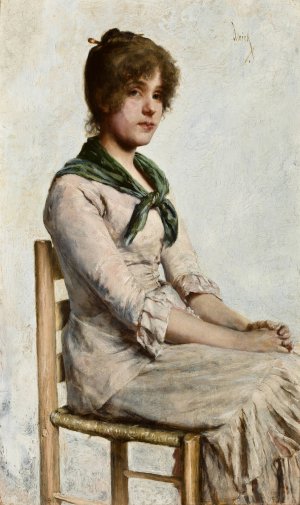 Portrait of A Young Woman by Charles Frederick Ulrich Oil Painting
