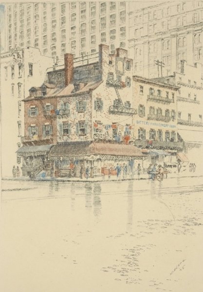 Main Product Photo of Houses on Battery Park, 1905  Painting by Charles Frederick William Mielatz