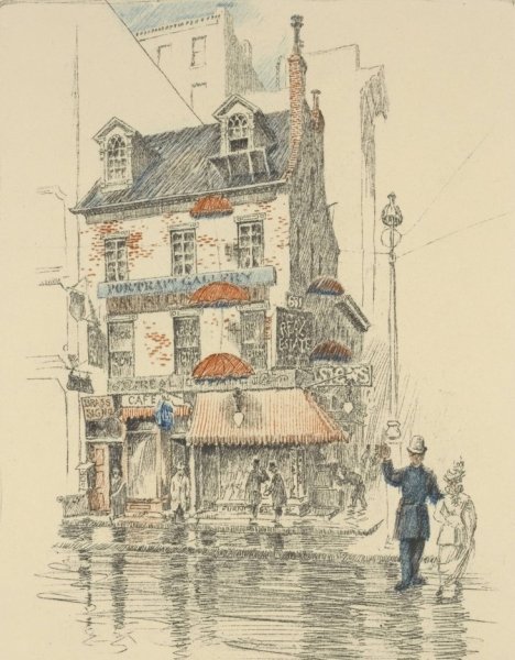 Main Product Photo of Old house on Broadway, at Great Jones Street, 1902  Painting by Charles Frederick William Mielatz