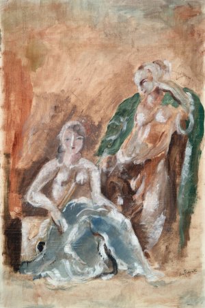 Two Figures by Charles G. Du Fresne Oil Painting