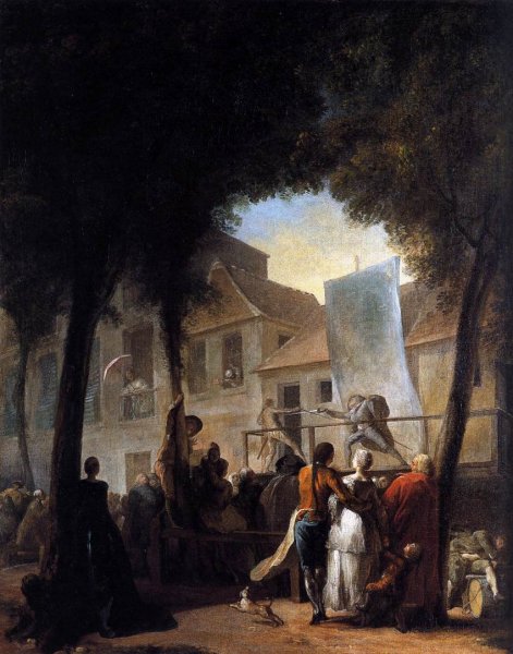 Main Product Photo of A Street Show in Paris La Parade du Boulevard Painting by Charles-Germain De Saint-Aubin