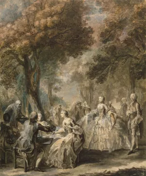 Company Taking a Promenade by Charles-Germain De Saint-Aubin - Oil Painting Reproduction