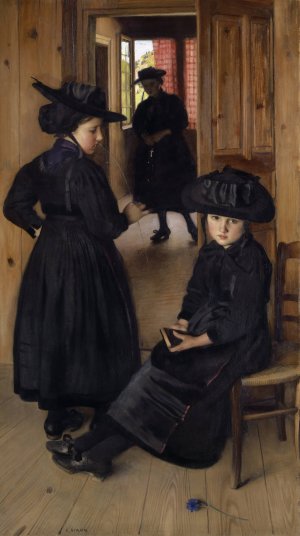 Girls Of The Valais Before Churchgoing by Charles Giron Oil Painting