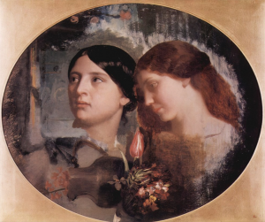 Two Women with a Bouquet of Flowers