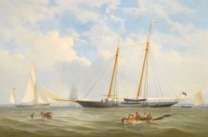 The Royal Yacht Squadron Schooner Viking At Anchor Off Cowes by Charles Gregory Oil Painting