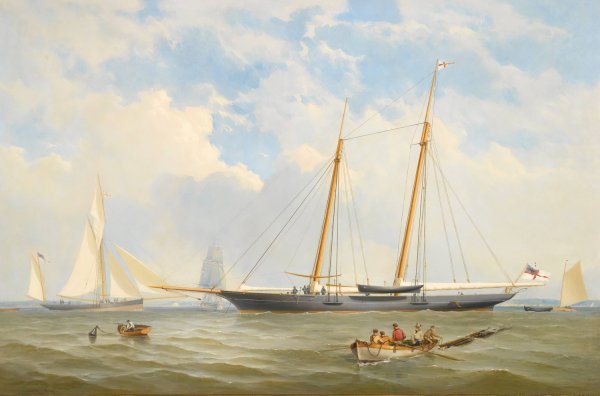 The Royal Yacht Squadron Schooner Viking At Anchor Off Cowes  by Charles Gregory - Hand-Painted Oil Painting Reproduction