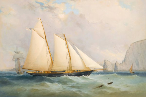 The Royal Yacht Squadron Schooner Viking Off The Needles  by Charles Gregory - Hand-Painted Oil Painting Reproduction