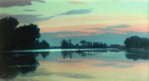 Fisherman On A River At Dawn by Charles Guilloux Oil Painting