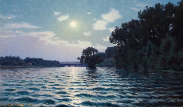 Main Product Photo of Lever de soleil sur la Seine  Painting by Charles Guilloux