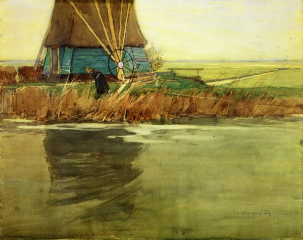 Main Product Photo of Canal Scene, Holland Painting by Charles H. Woodbury