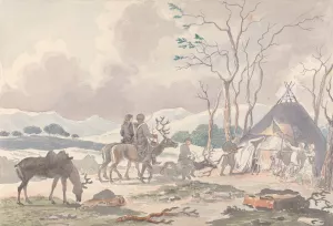 Tongusian Raindeer Breeders Erecting Their Tent for the Night Oil painting by Charles Hamilton Smith