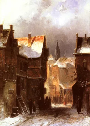 A Dutch Town in Winter by Charles Henri Joseph Leickert - Oil Painting Reproduction