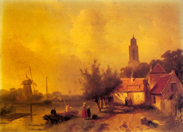 Main Product Photo of A River Landscape with Figures Painting by Charles Henri Joseph Leickert