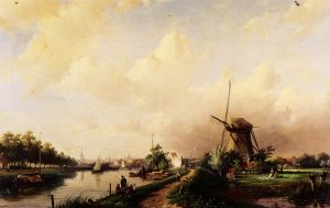 A River Landscape by Charles Henri Joseph Leickert Oil Painting
