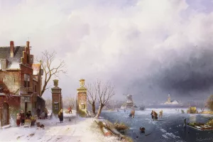 A Sunlit Winter Landscape by Charles Henri Joseph Leickert Oil Painting
