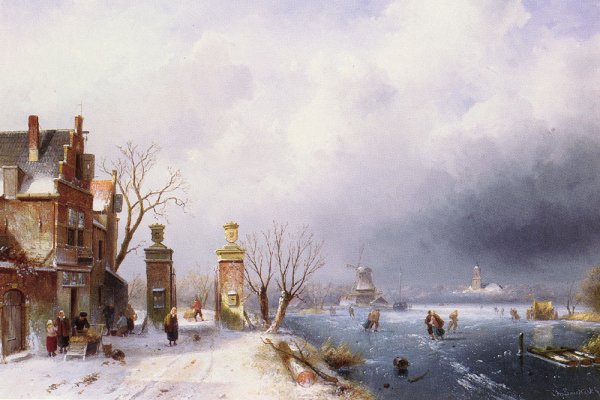 Main Product Photo of A Sunlit Winter Landscape Painting by Charles Henri Joseph Leickert