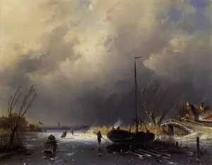 A Winter Landscape with Skaters by Charles Henri Joseph Leickert - Oil Painting Reproduction