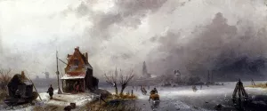 Figures On A Frozen Lake by Charles Henri Joseph Leickert - Oil Painting Reproduction
